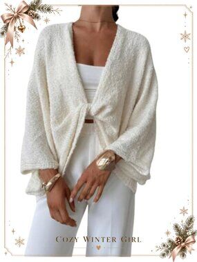 Women's Wrap Twist Front Bat Wing Cropped Poncho Knit Pullover Sweater